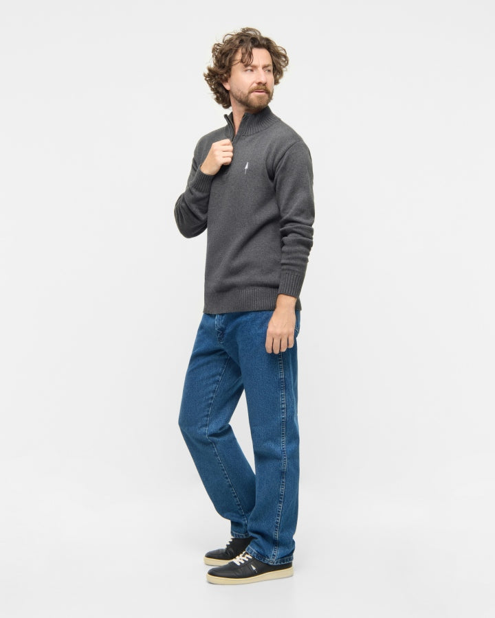 NIKIN TreePullover Quarter-Zip Knit Pullover Anthracite Mel Bio