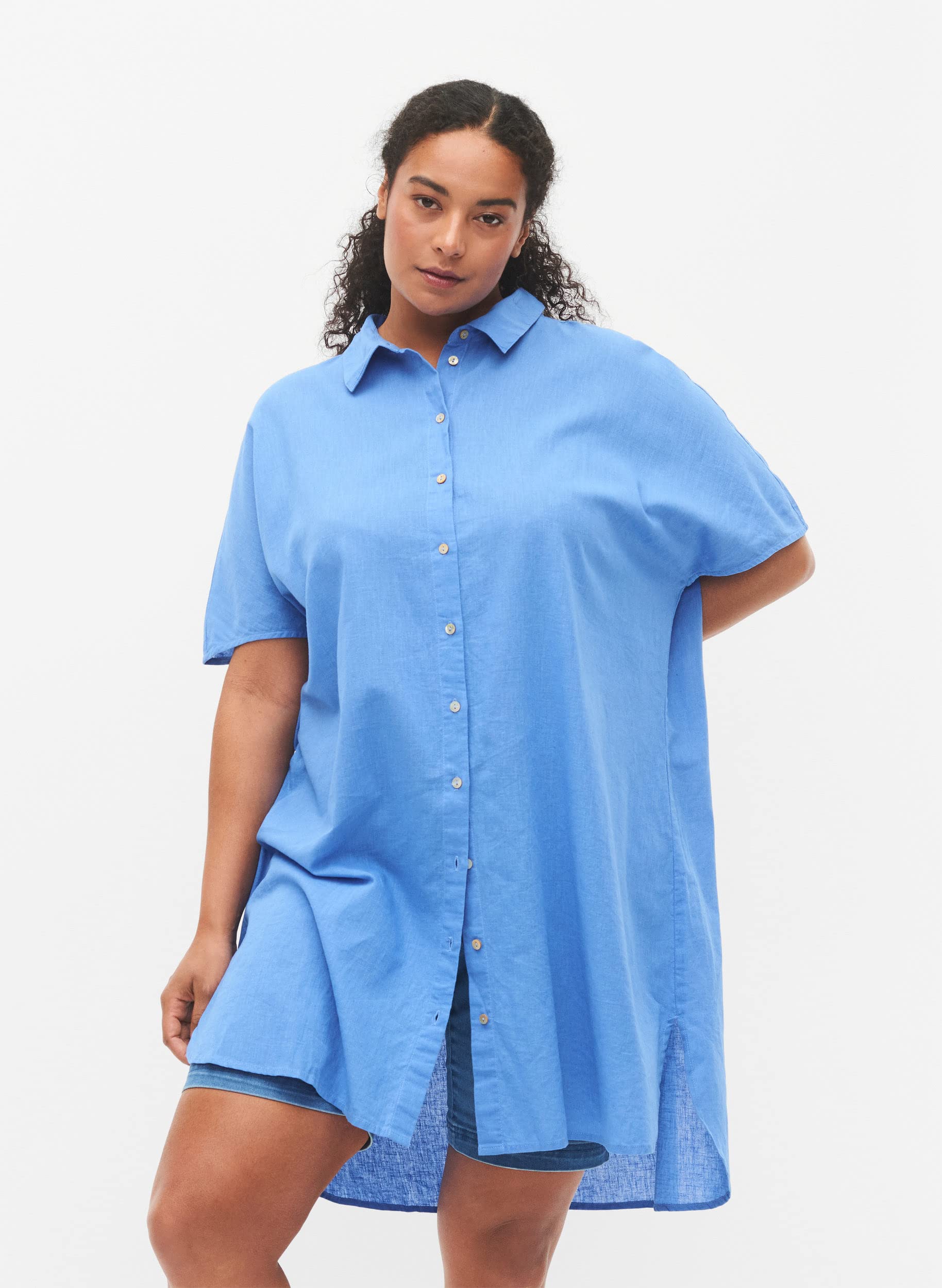 Zizzi Blouses & Shirts Hemd Kurzarm Baumwolle Leinen Plus Size