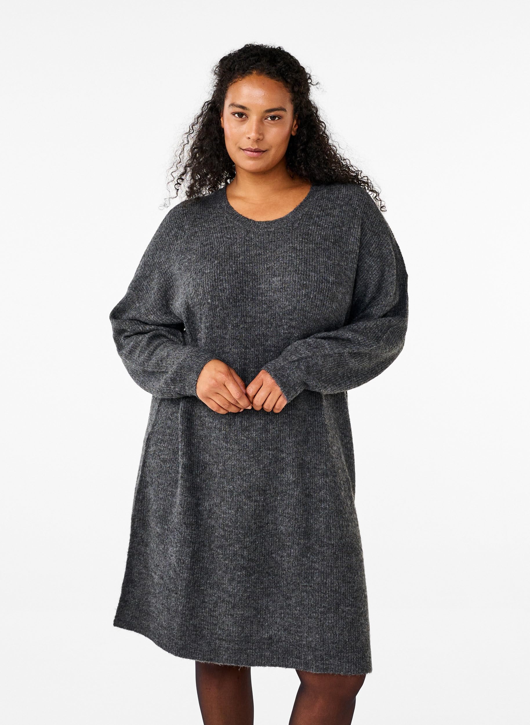Zizzi Strickkleid Große Größen Rundhals mit Schlitz
