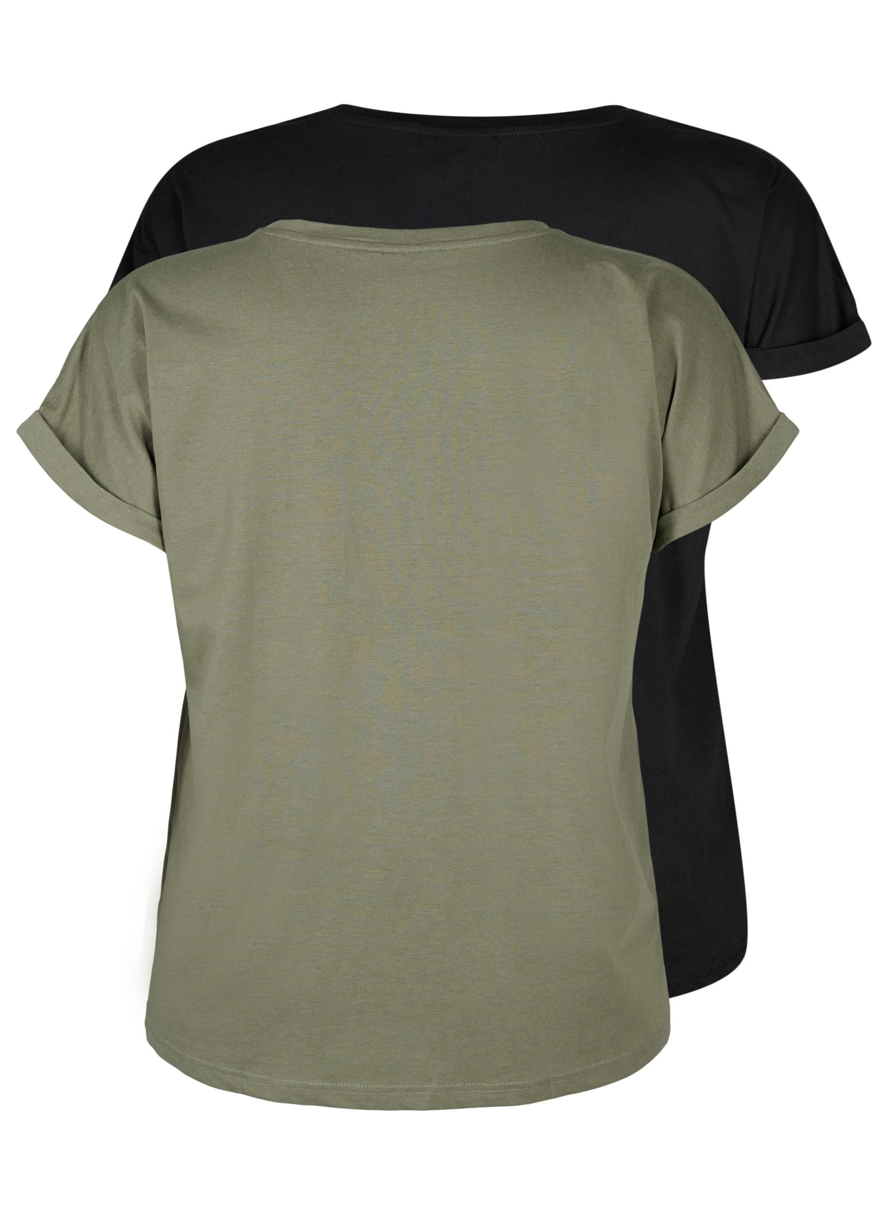 Zizzi T-Shirt 2er Pack Damen Rundhals Dusty Olive