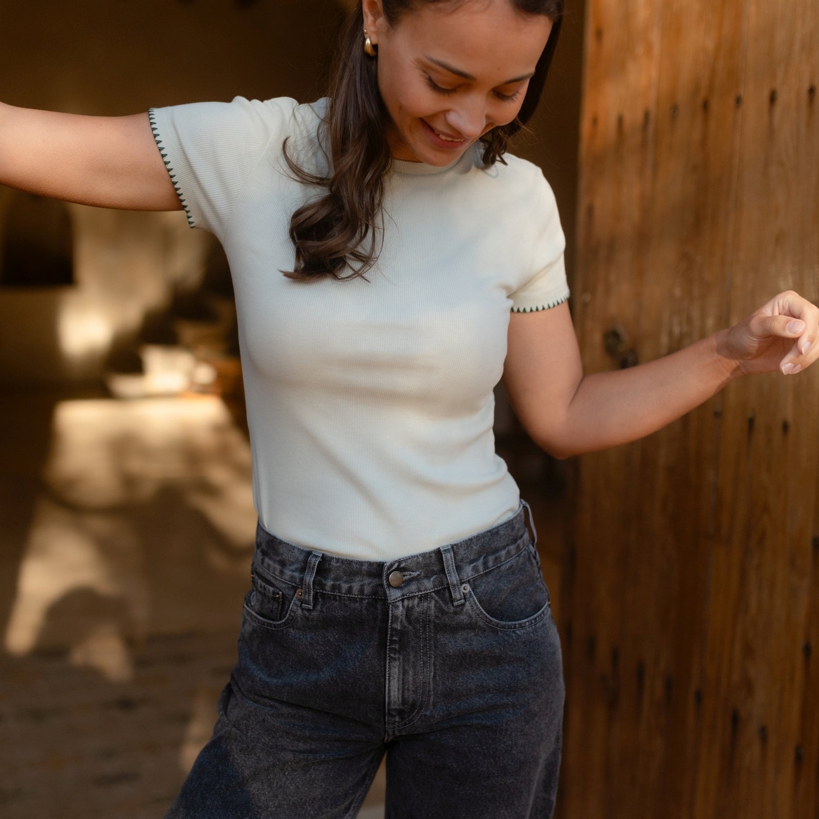 NORDLICHT Elira Ripp T-Shirt Grün Basic
