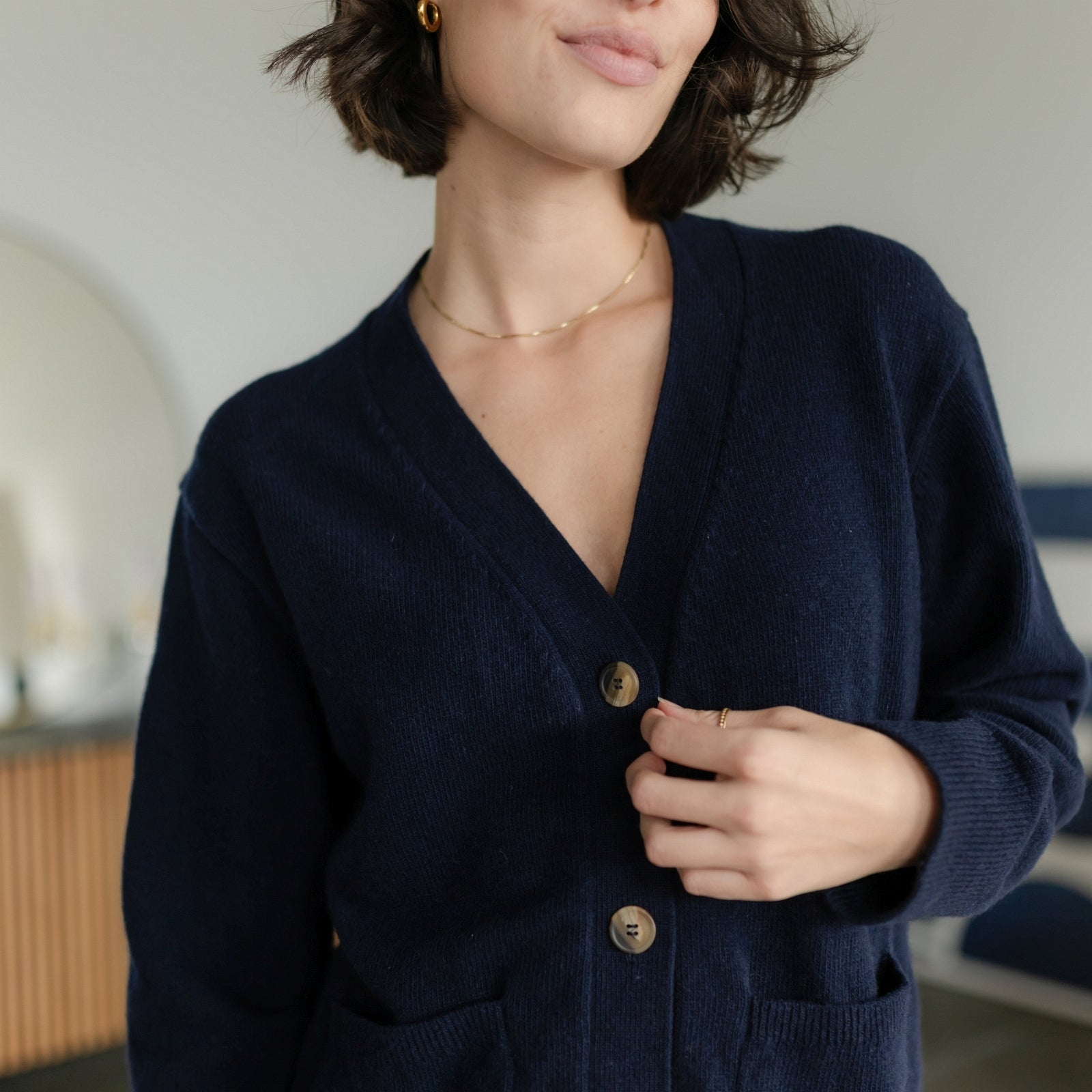 NORDLICHT Milla Woll-Cardigan recycelte Wolle Marineblau