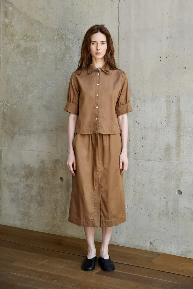 Christiane Strobel KATIE Midirock Camel Lyocell-Baumwolle