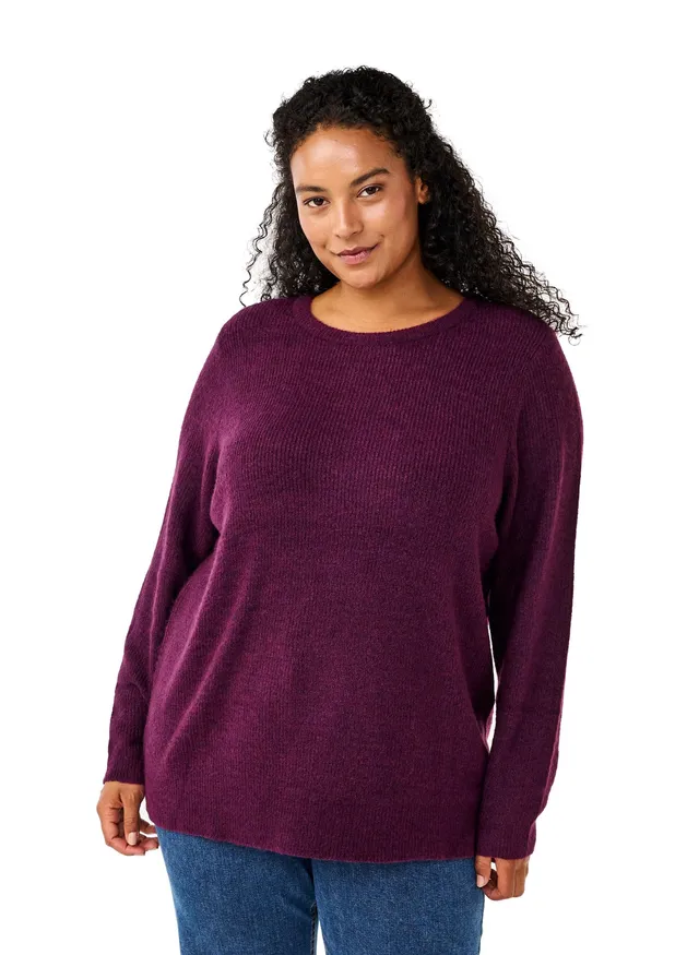Zizzi Strickpullover Rippenstrick Rundhals Schwarz 50-52
