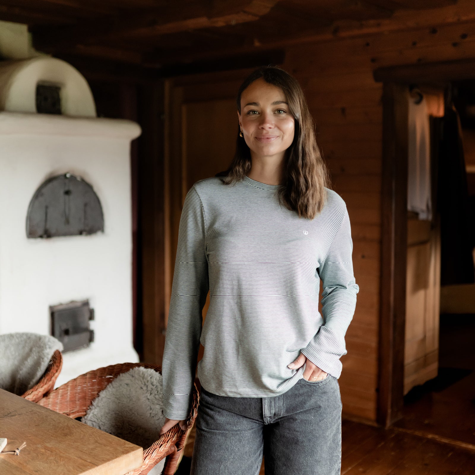NORDLICHT Alva Oversize Langarmshirt Grün gestreift