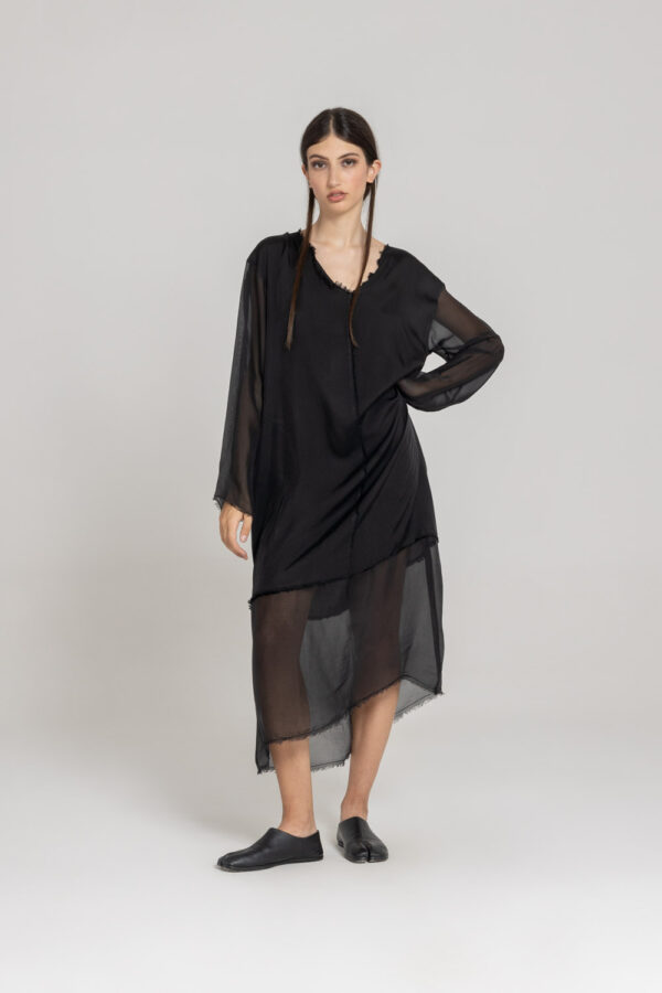Sanctamuerte Abito V-Kleid Viskose-Satin Langarm