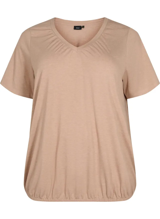 Zizzi T-Shirt Damen V-Ausschnitt Meliert Saum Balloneffekt