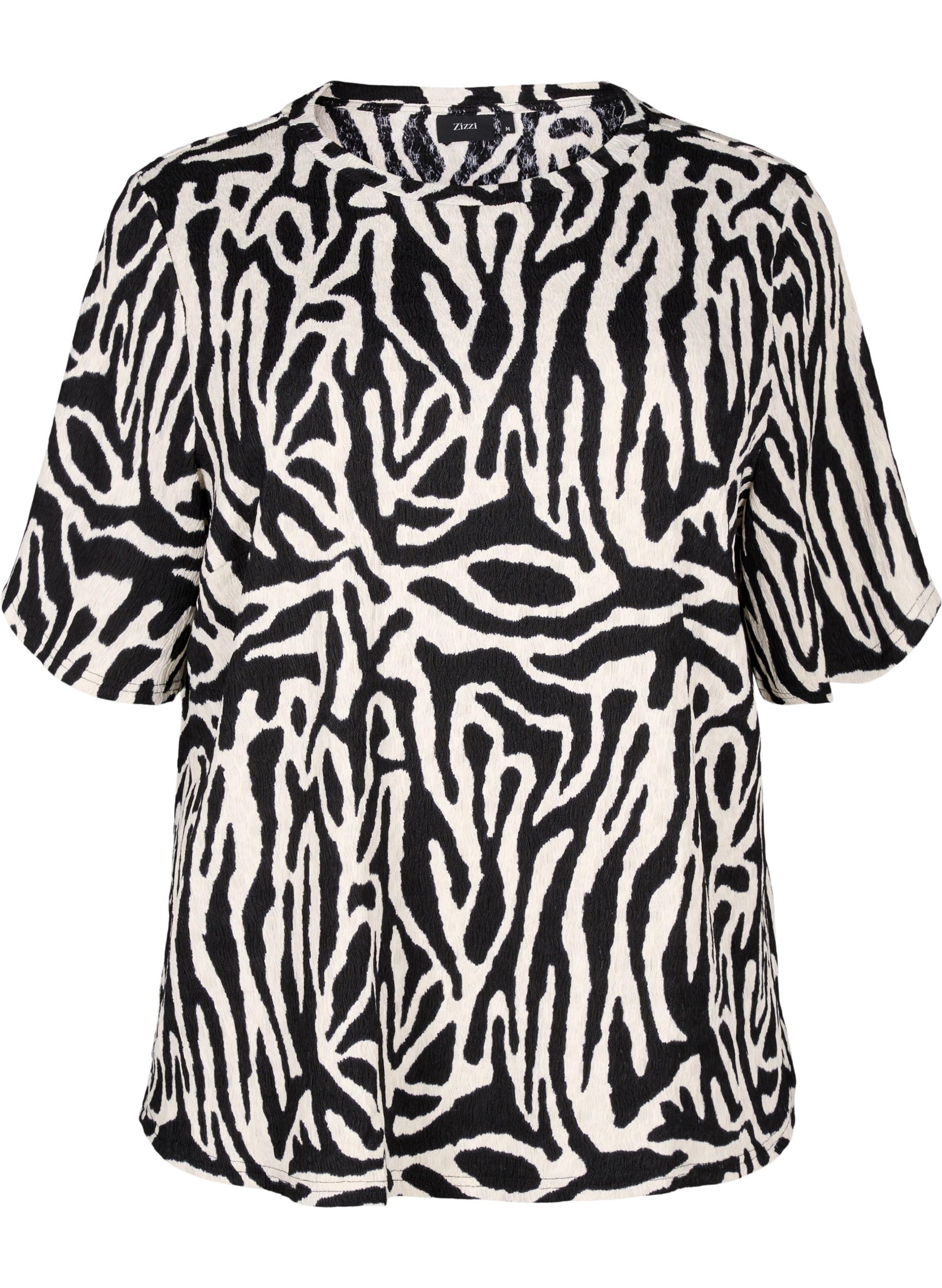 Zizzi Bluse Zebra Kurzarm Rundhals Bluse normale Passform