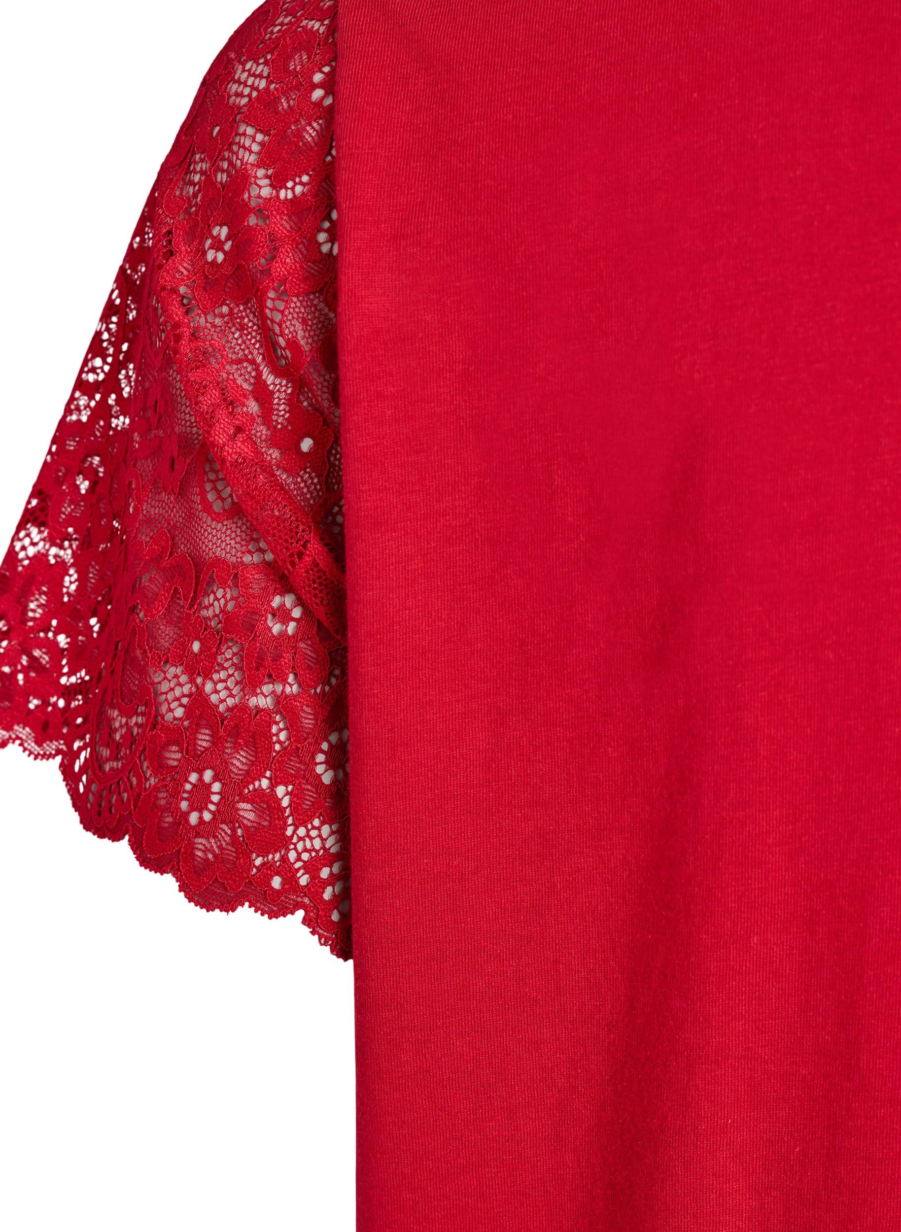 Zizzi T-Shirts & Tops T-Shirt V-Ausschnitt Spitze Bio-Baumwolle