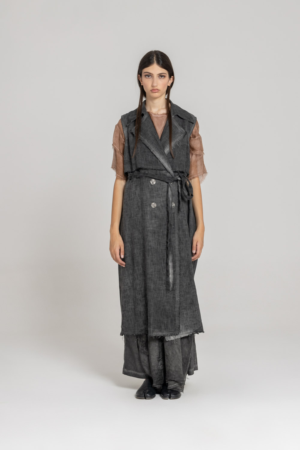 Sanctamuerte Capispalla Maxi Gilet Weste Leinen-Mix lang