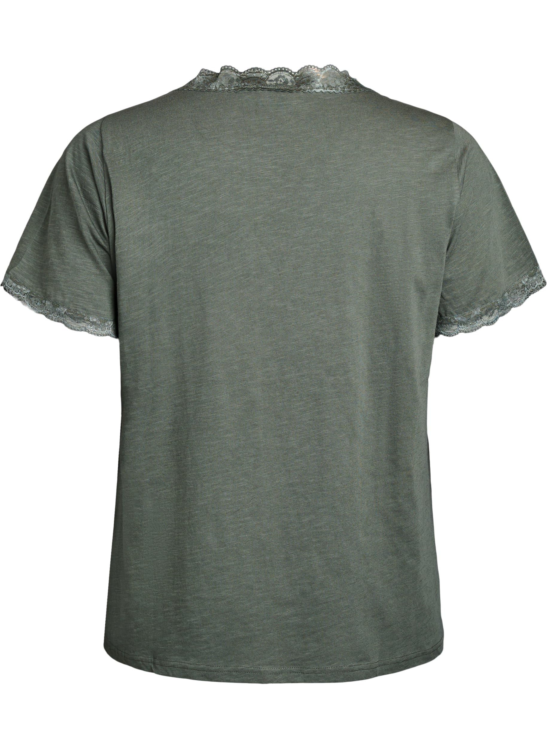 Zizzi T-Shirt V-Ausschnitt Spitze Baumwolle Große Größen