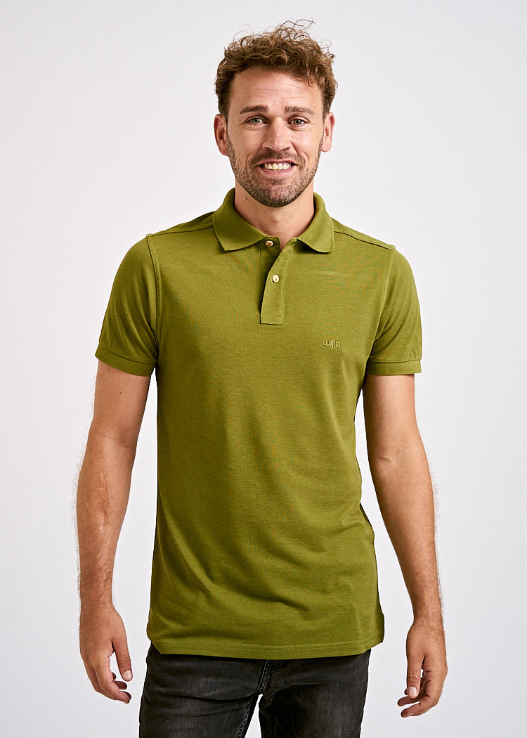 Wijld Polo-Shirt Herren Olive Bio-Baumwolle regular