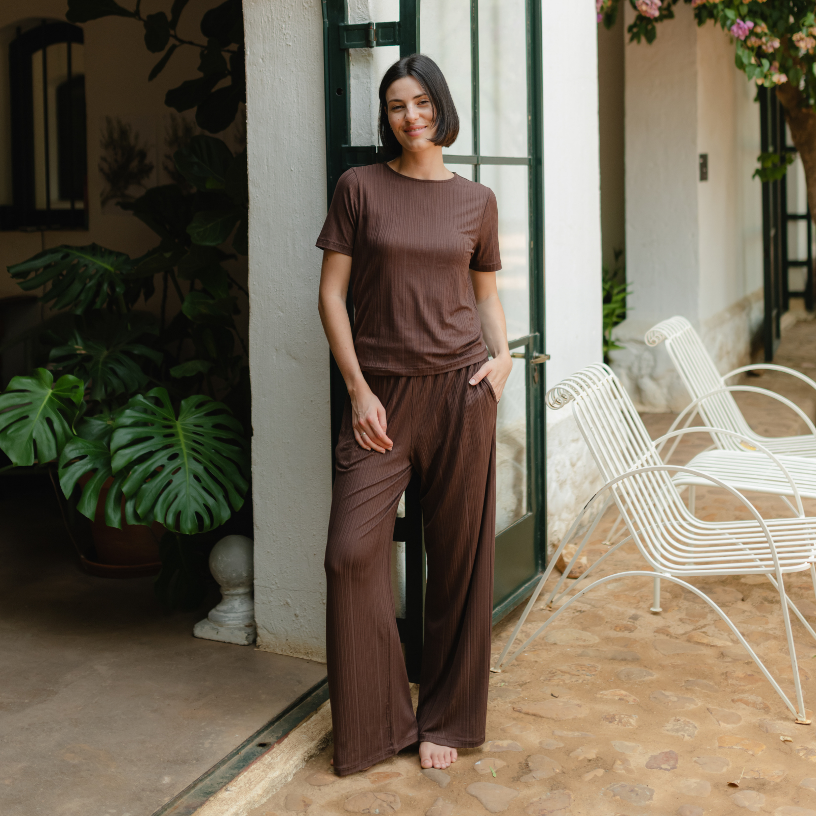 Nordlicht Lucy Fließende Weite Hose Tencel Braun