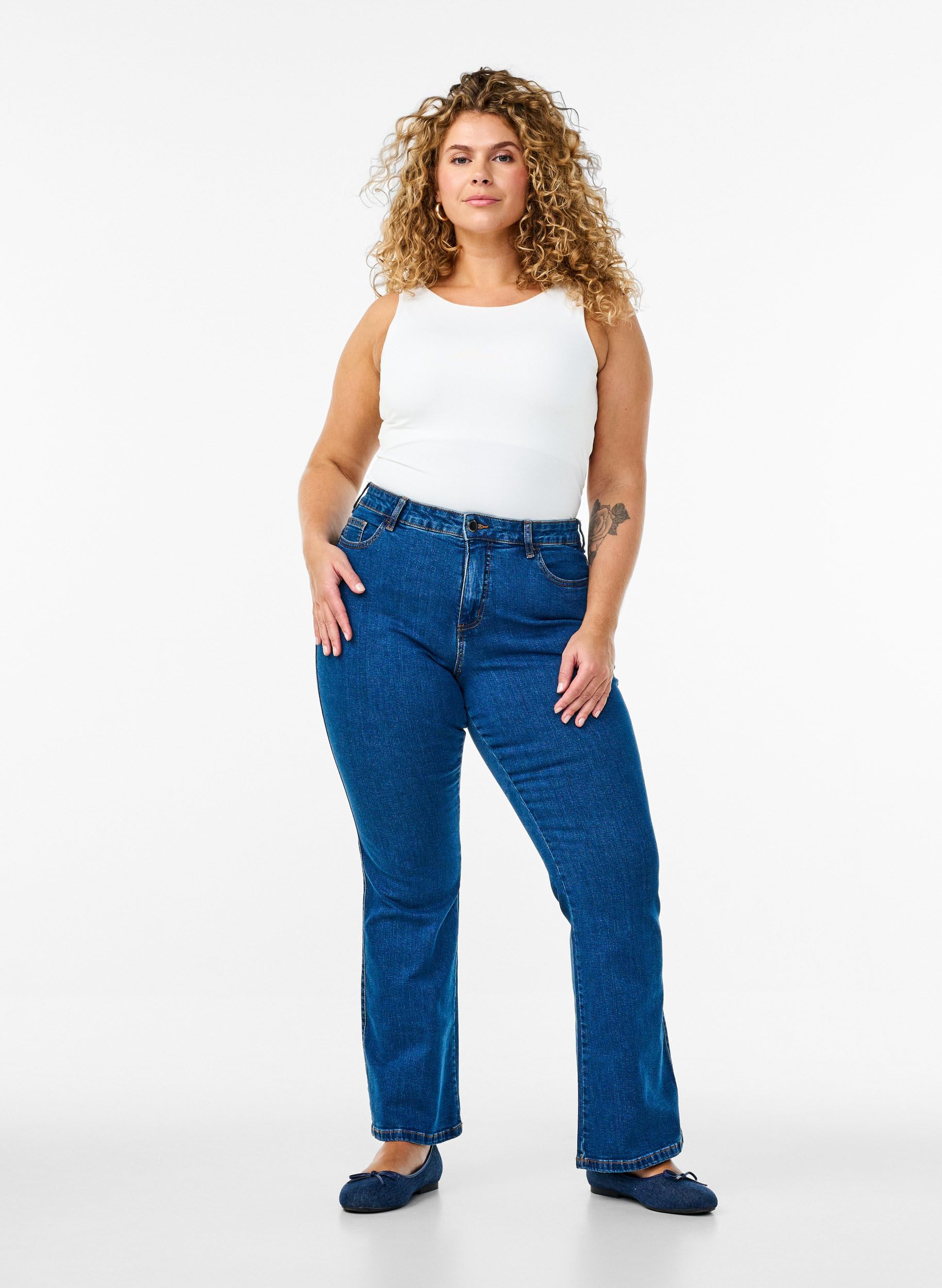 Zizzi Ellen High Waist Bootcut Jeans Dark Blue 42W/32L