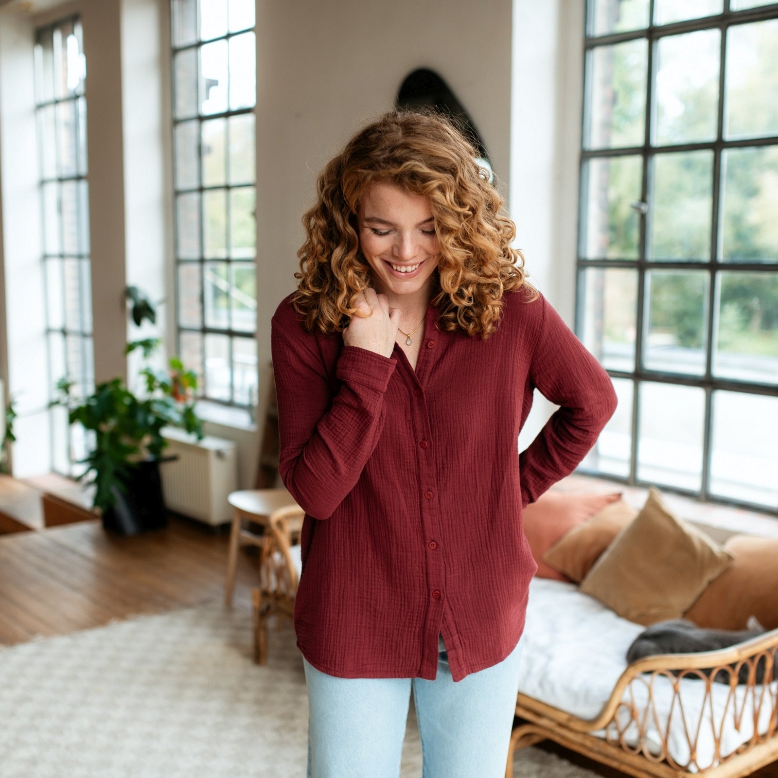 NORDLICHT Fenja Musselin Bluse Rot Bio-Baumwolle