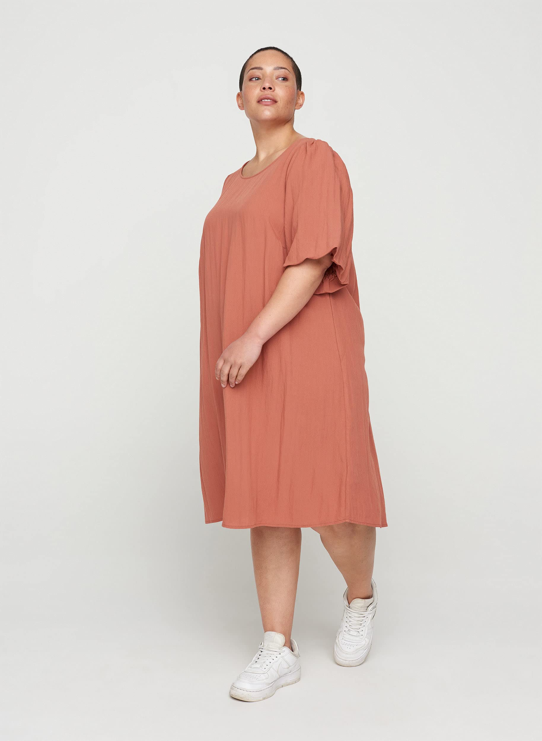 ZIZZI Dresses A-Linie Kleid Kurzarm Viskose Rundhals Knopf