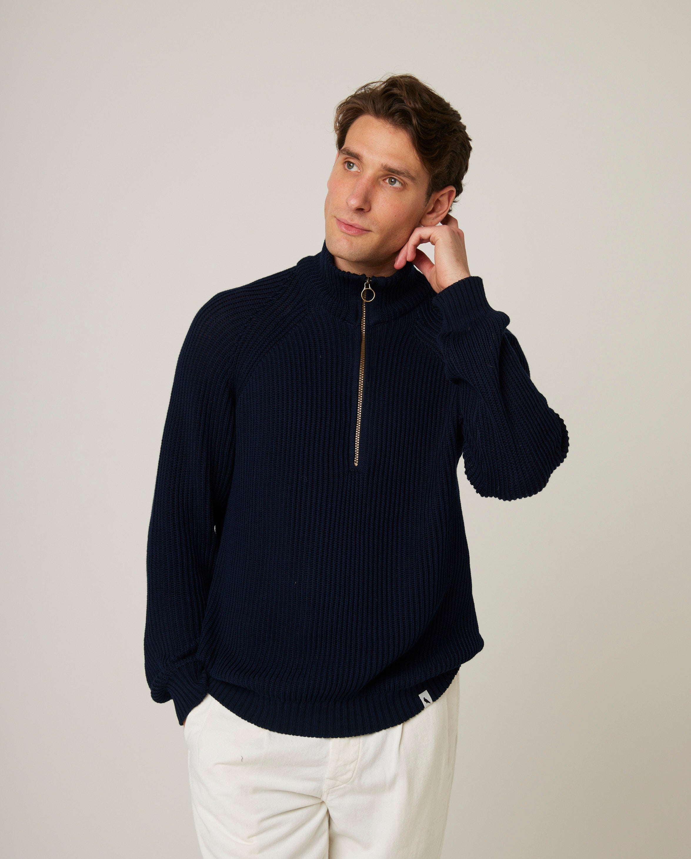Peregrine Felix Quarter Zip Pullover Navy M Baumwolle