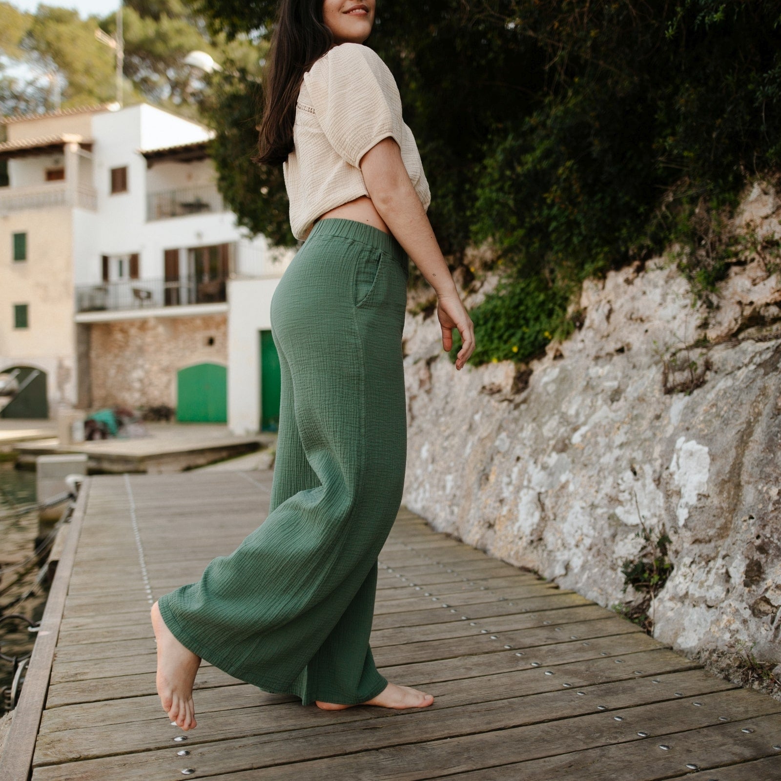 NORDLICHT Nilla Musselin Palazzo Hose High Waist Bio