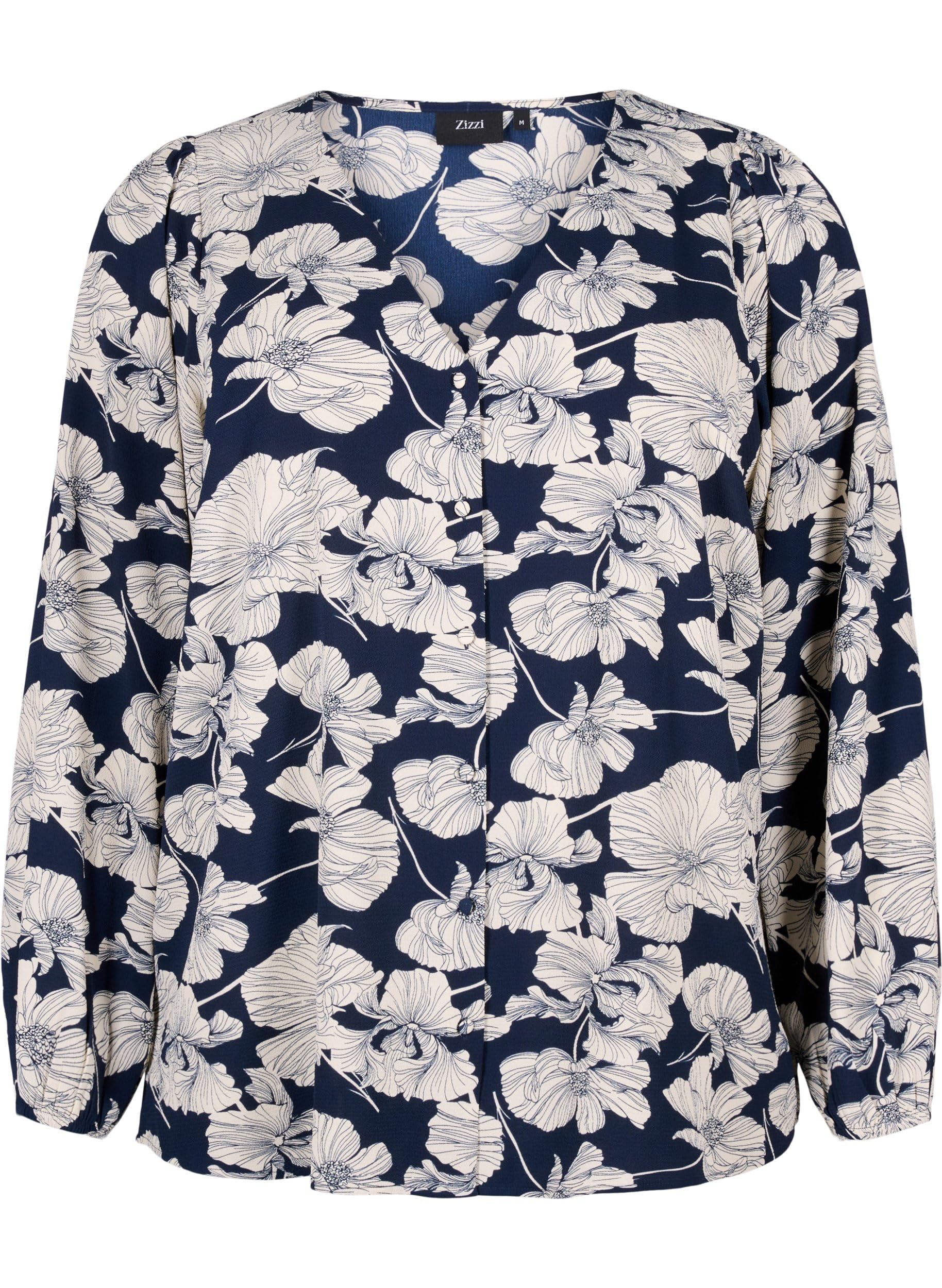 Zizzi Hemdbluse V-Ausschnitt Print Langarm