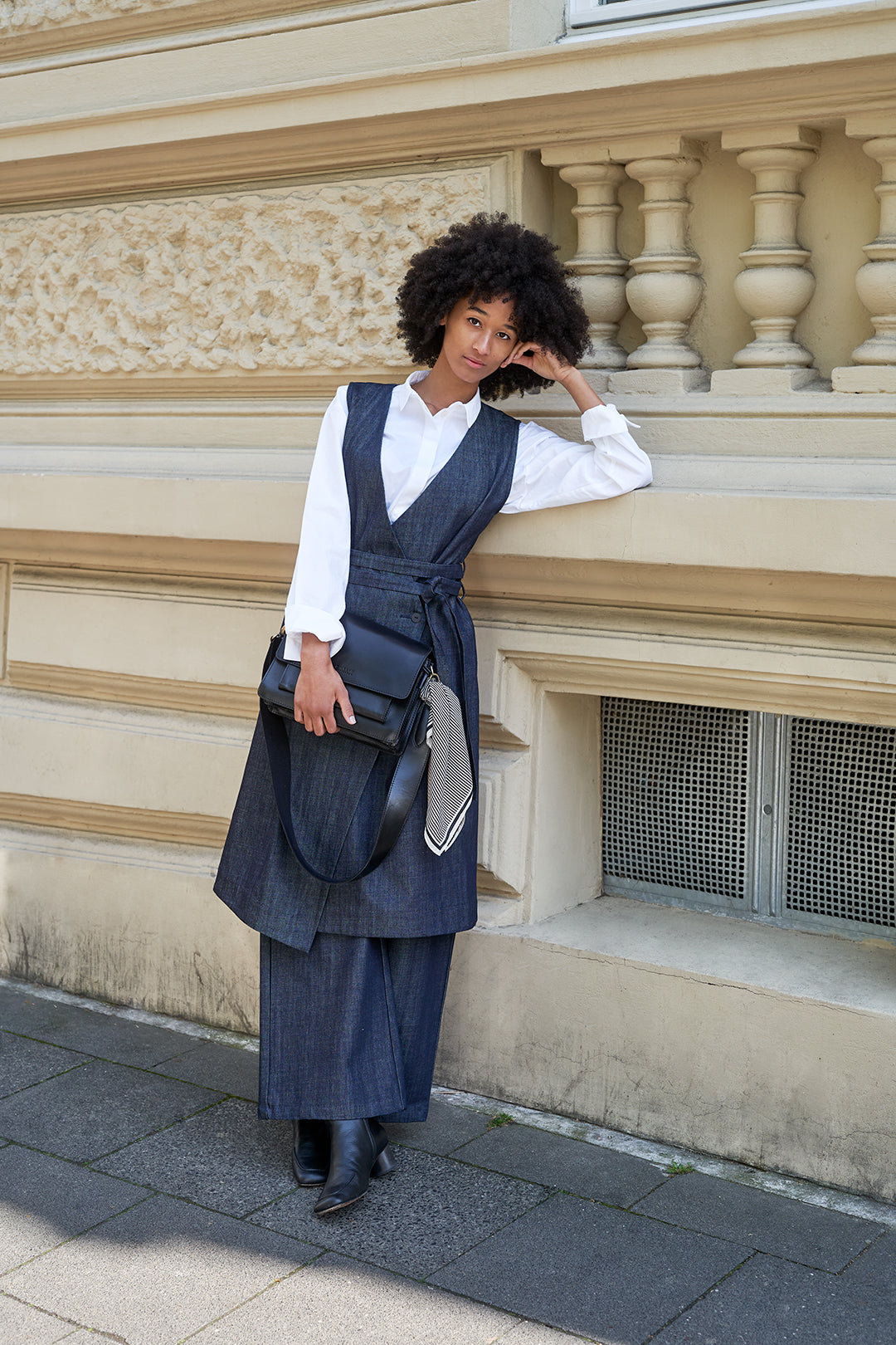 Christiane Strobel CLIO Wickelkleid Bio-Denim Bindegürtel Größe S