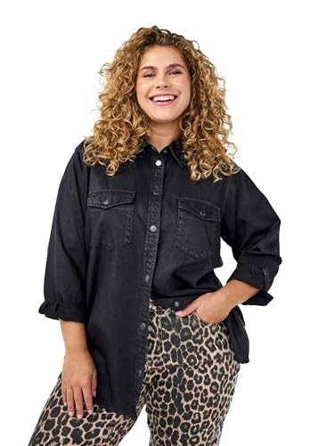 Zizzi Hemd Kragen Langarm Black Washed große Größen Bluse