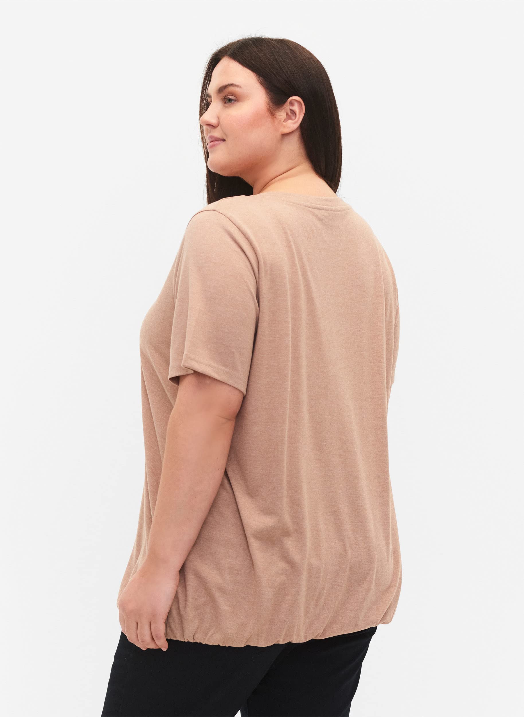 Zizzi T-Shirt Damen V-Ausschnitt Meliert Saum Balloneffekt