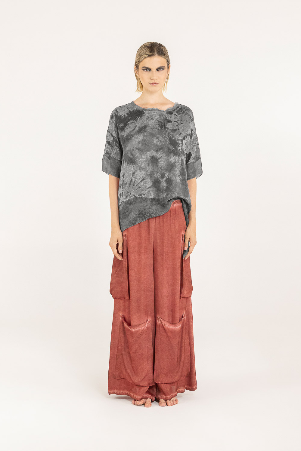 Sanctamuerte T-Shirt Tshirt Stampa Shirt Viskose-Satin Batik