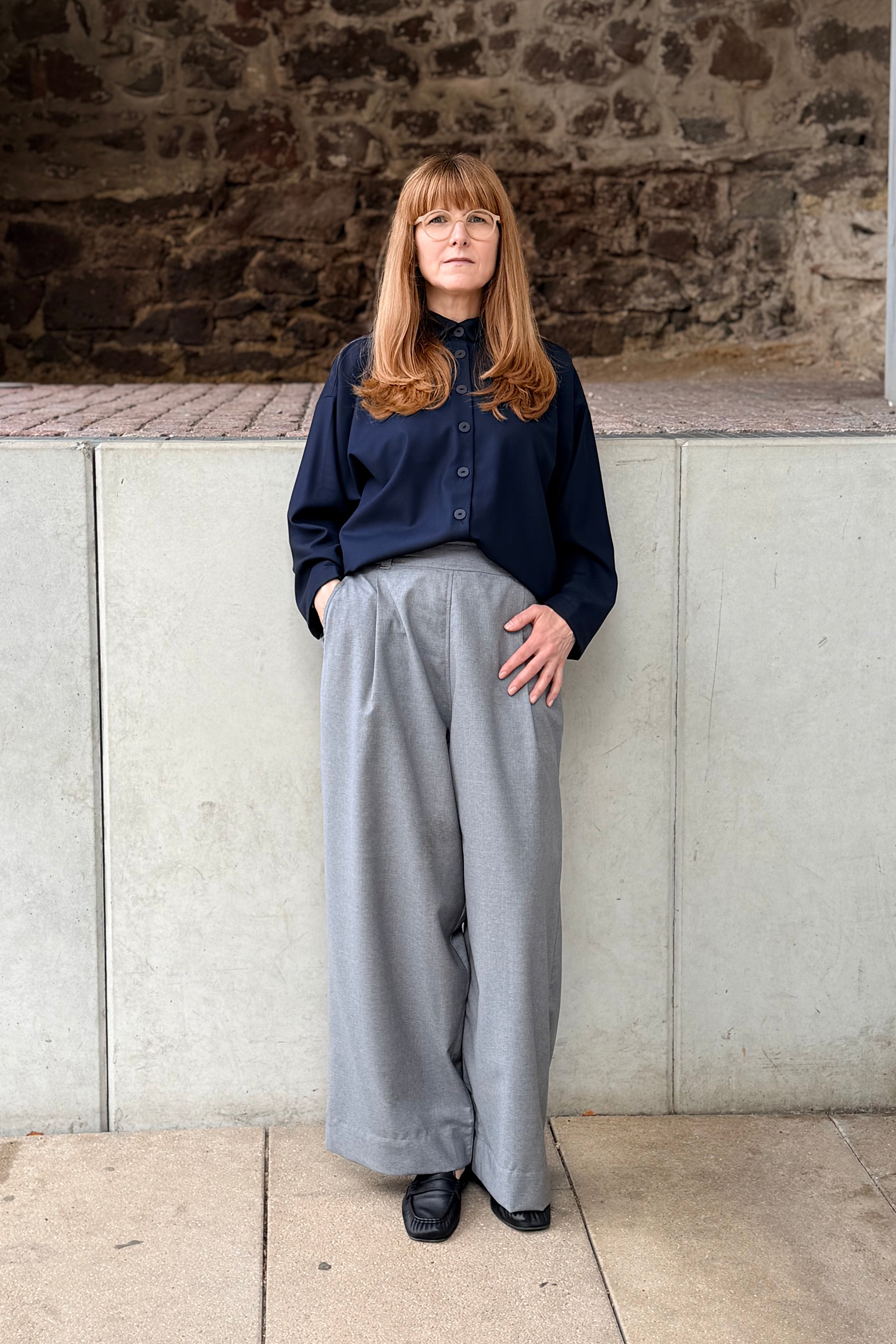 Christiane Strobel JUSTINE Bundfaltenhose Hellgrau Wolle Größe S