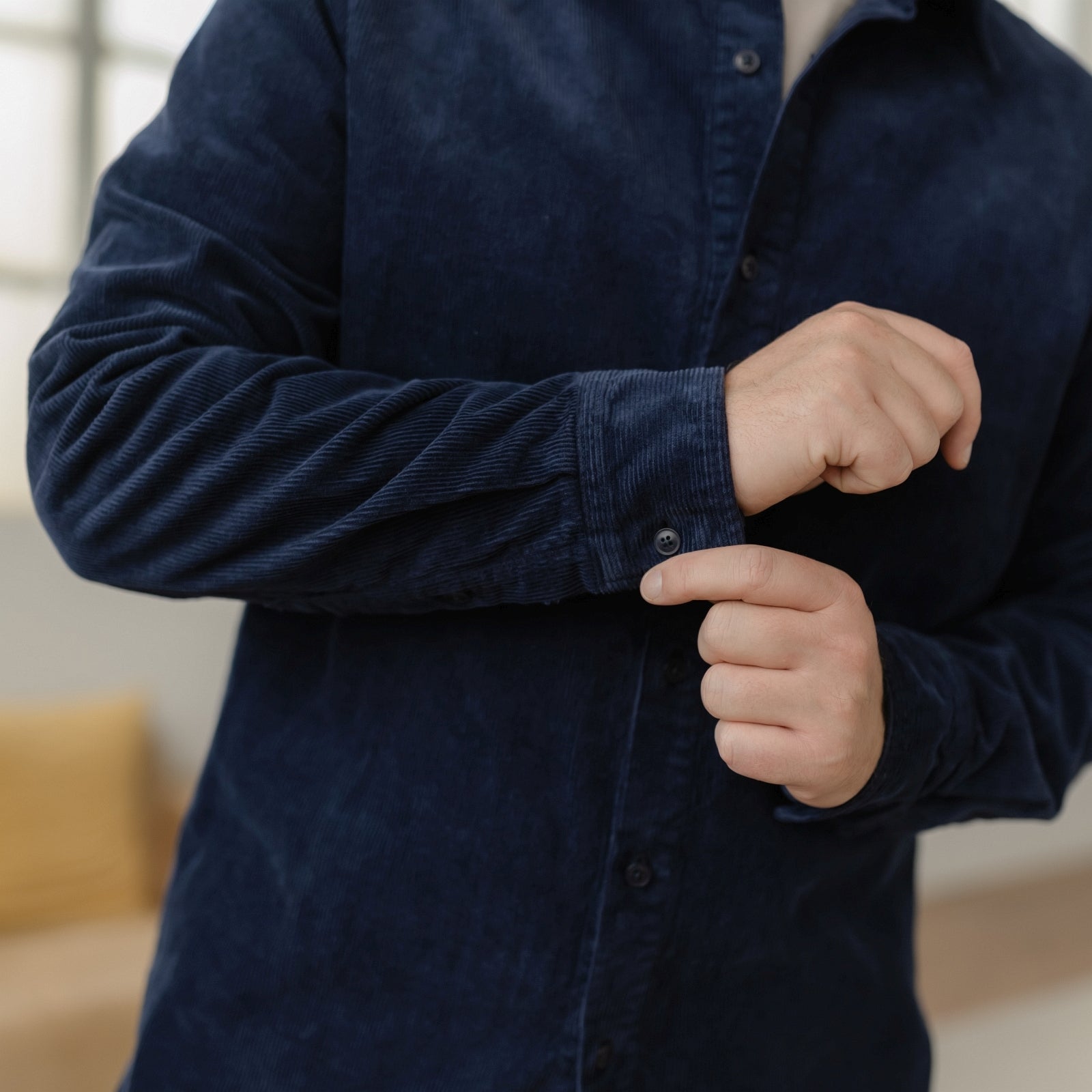 NORDLICHT Emil Cordhemd Herren Blau L Bio-Baumwolle