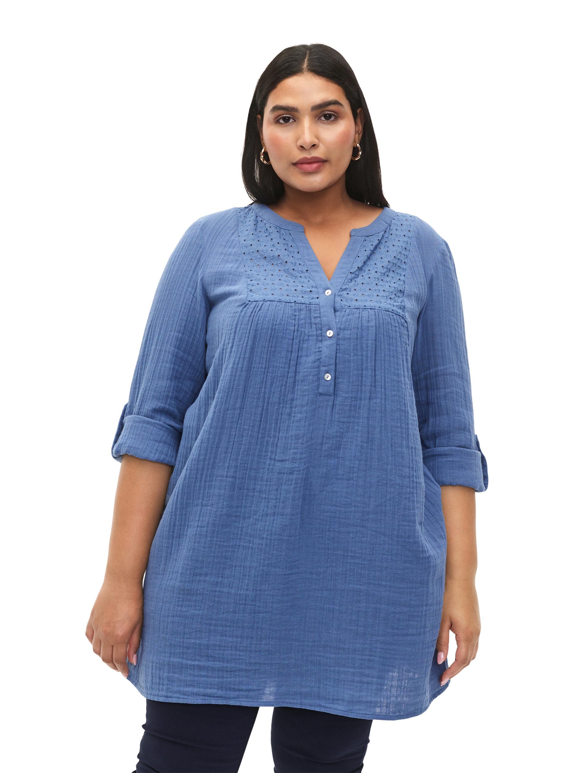 Zizzi T-Shirts & Tops Tunika Baumwolle 3/4 Ärmel Broderie
