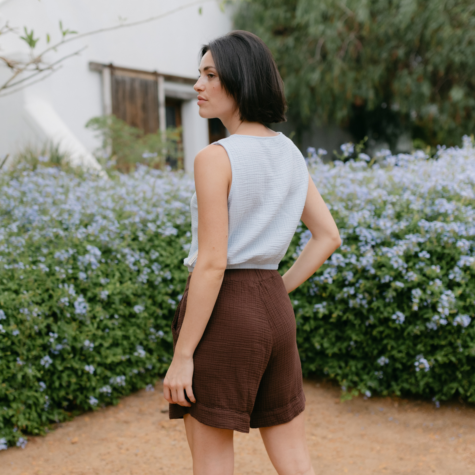NORDLICHT Marie Musselin Crop Top Bio-Baumwolle Blau