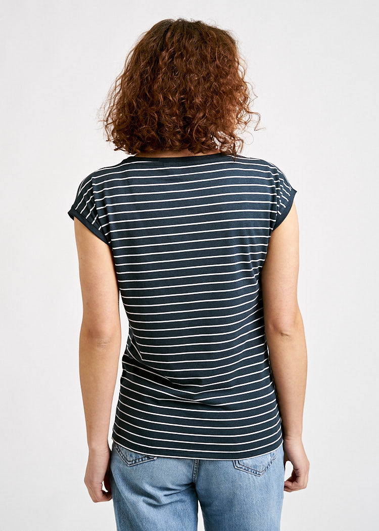 Wijld Elena WoodShirt Damen weiß Streifen Slim Lyocell