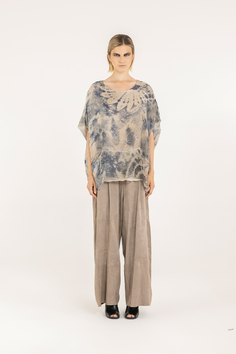 Sanctamuerte T-Shirt Over Langarm Viskose Seide Batik