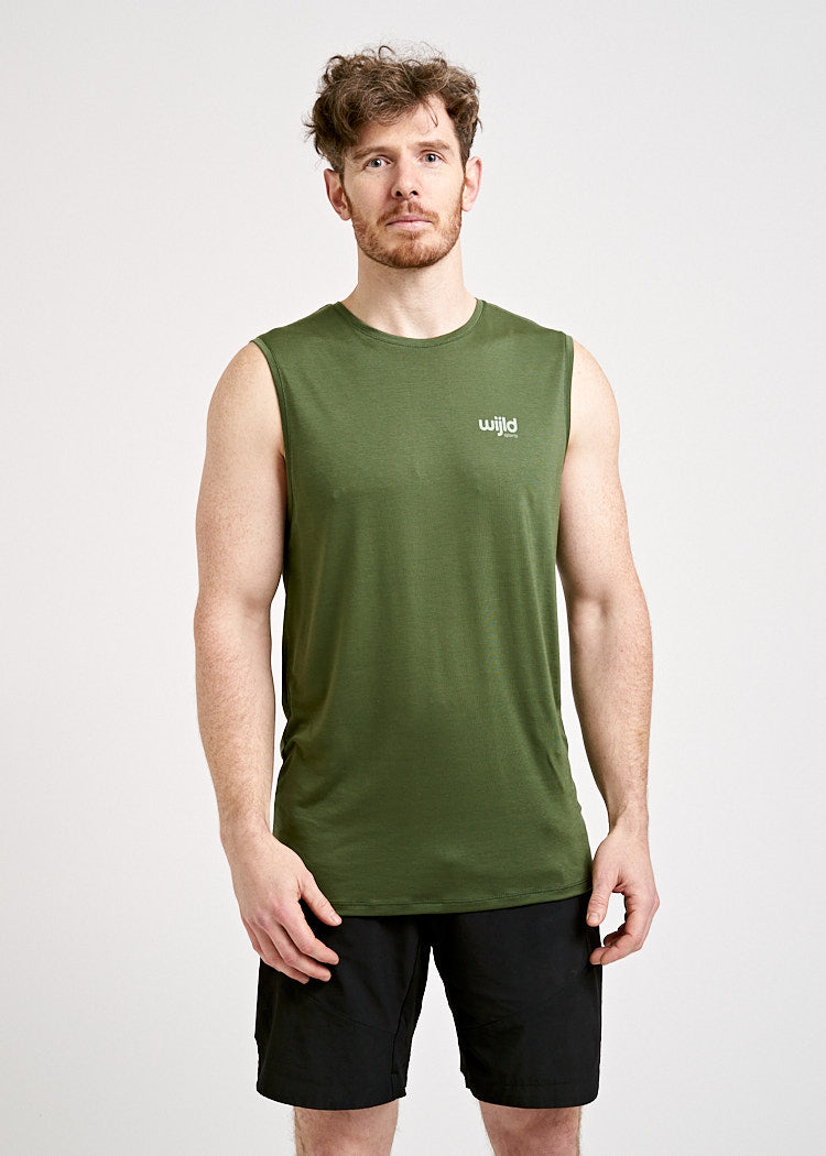 Wijld Sleeveless Herren Sportshirt Olive Lyocell
