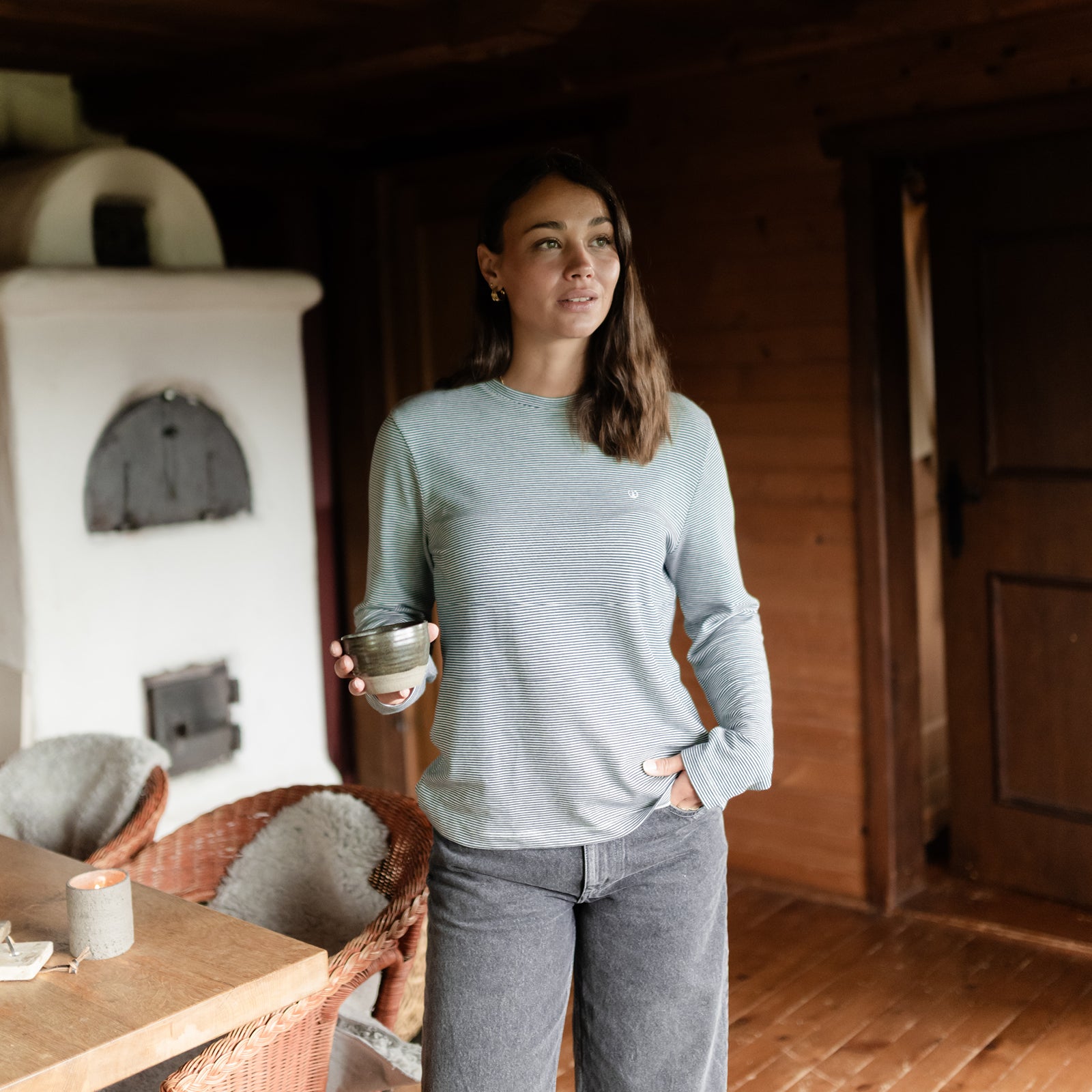 NORDLICHT Alva Oversize Langarmshirt Grün gestreift