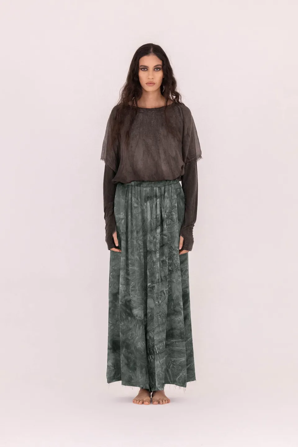 Sanctamuerte Pantaloni Palazzo Hose Viskose-Satin Batik