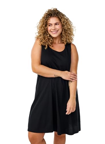 Zizzi Kleid Baumwolle Rundhals A-Linie Schwarz 46-48