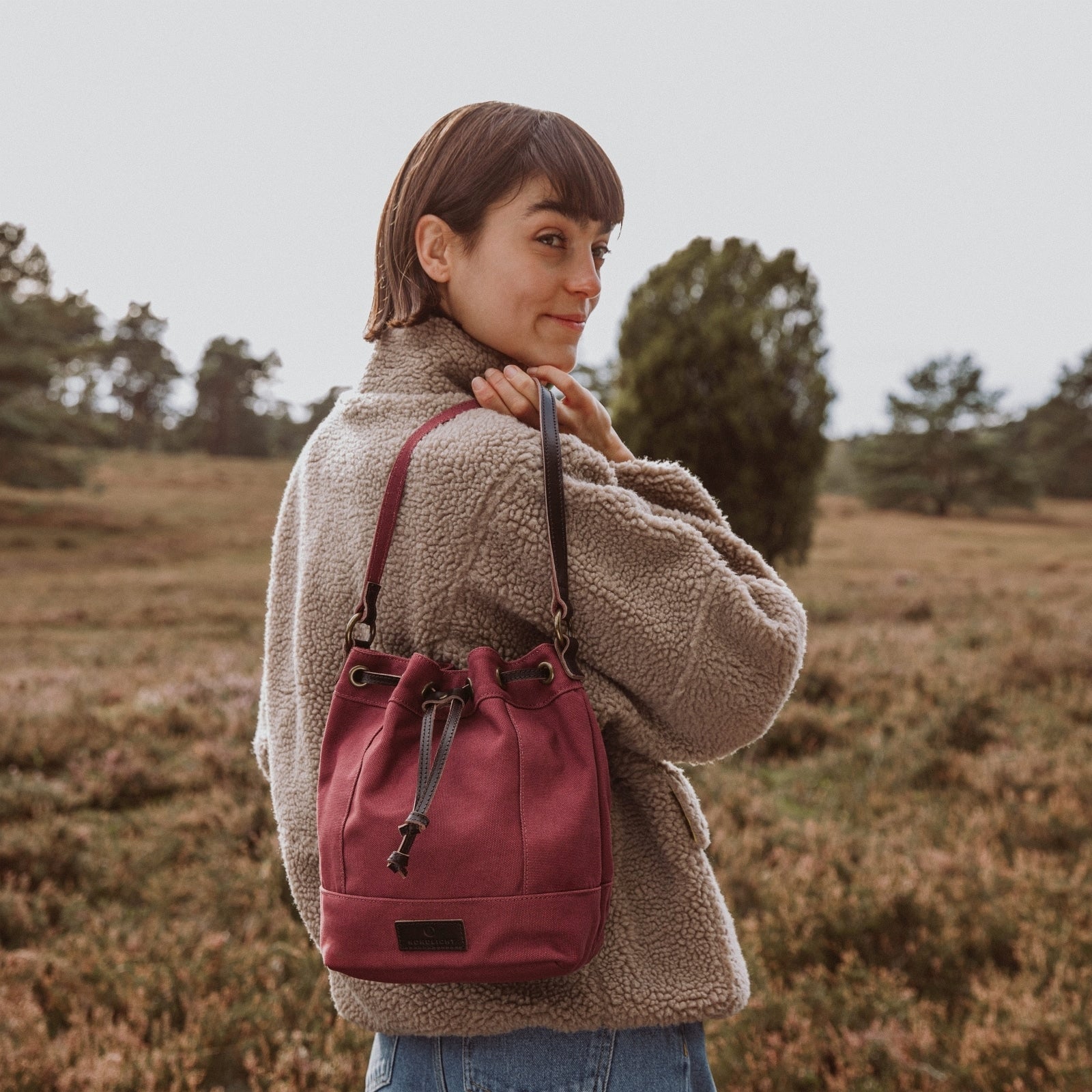 Nordlicht Janna XS Tasche Bordeaux Rot Leder Canvas