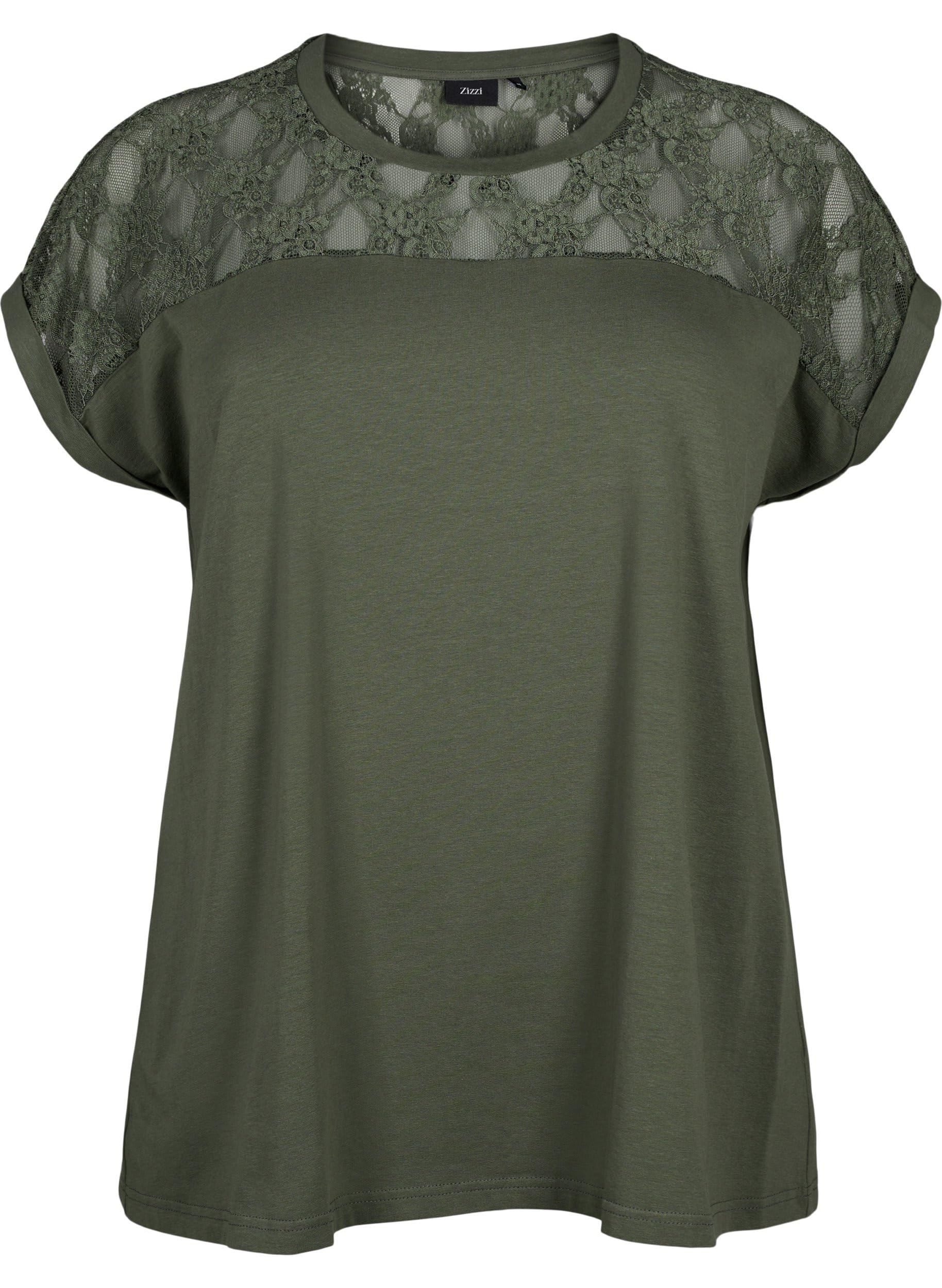 Zizzi T-Shirt Damen Große Größen Baumwolle Spitze
