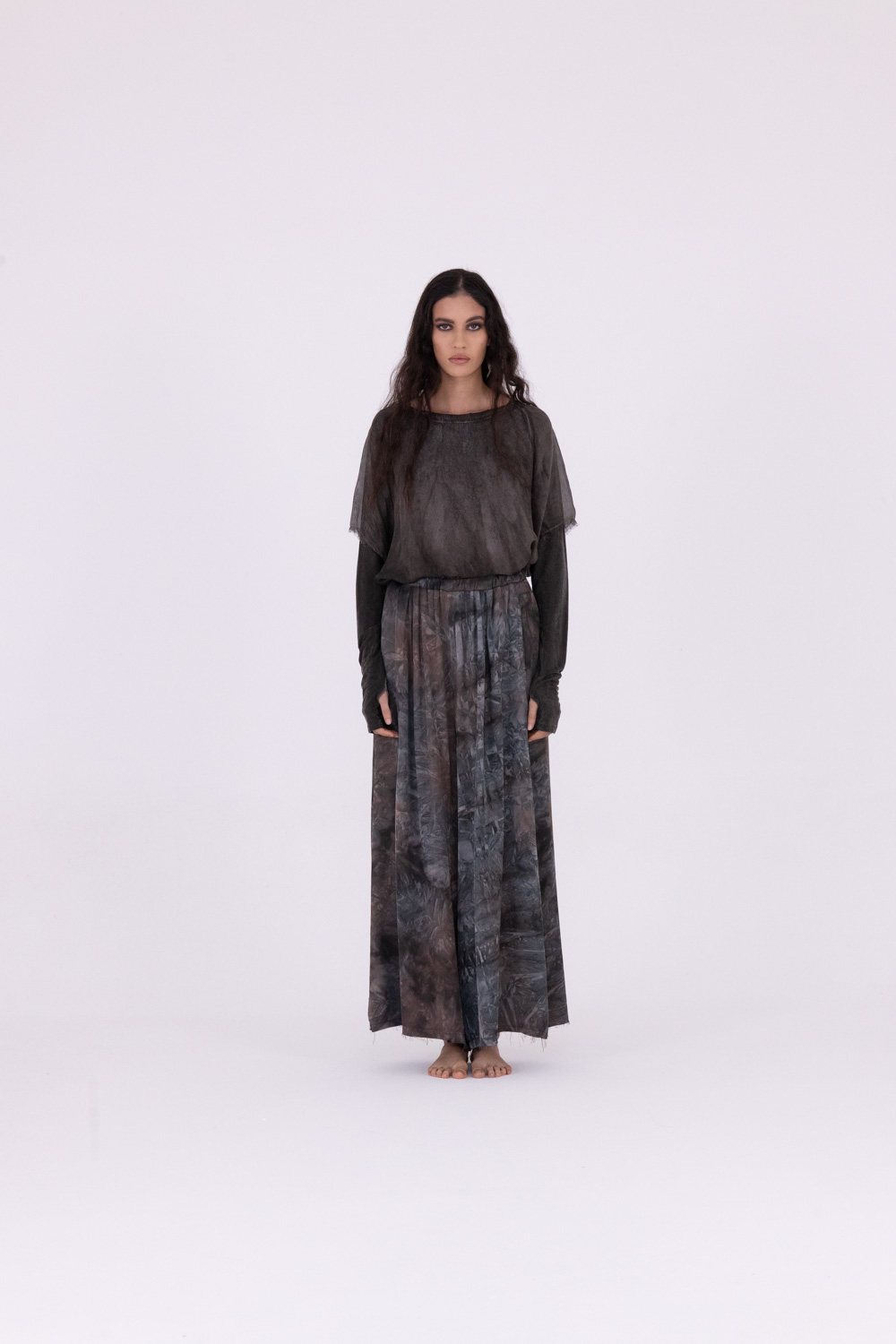 Sanctamuerte Pantaloni Palazzo Hose Viskose-Satin Batik