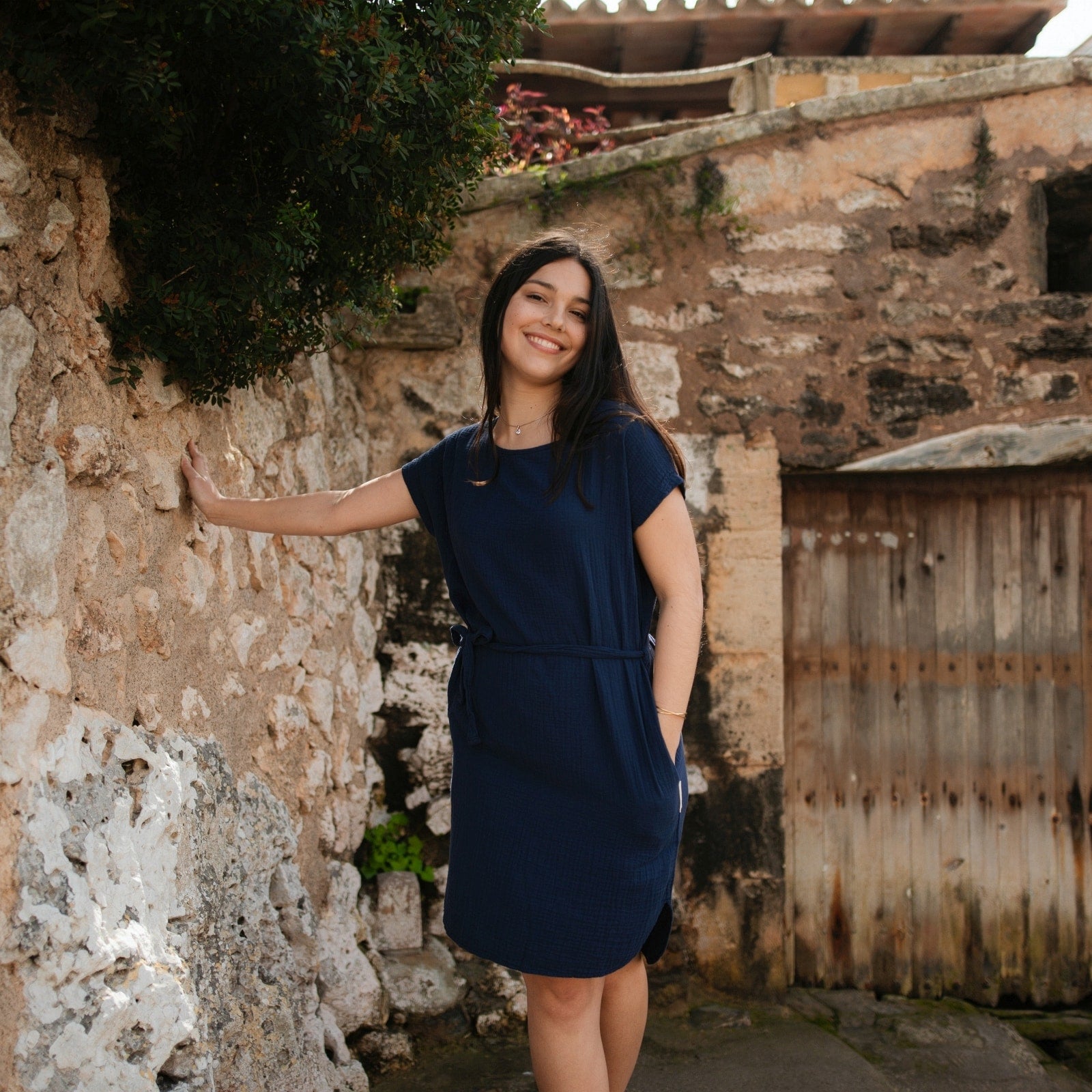 NORDLICHT Elin Kurz Musselin Kleid mit Taschen