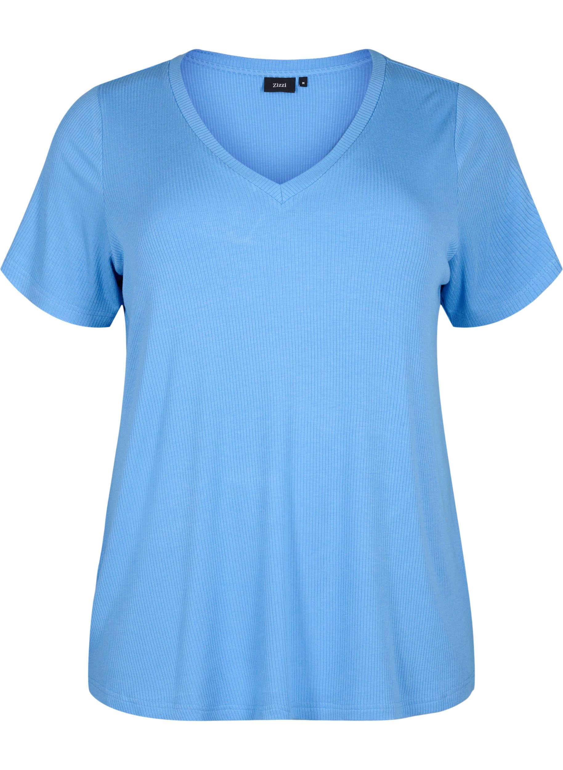 Zizzi T-Shirts T-Shirt Viskose Ripp V-Ausschnitt 42-60