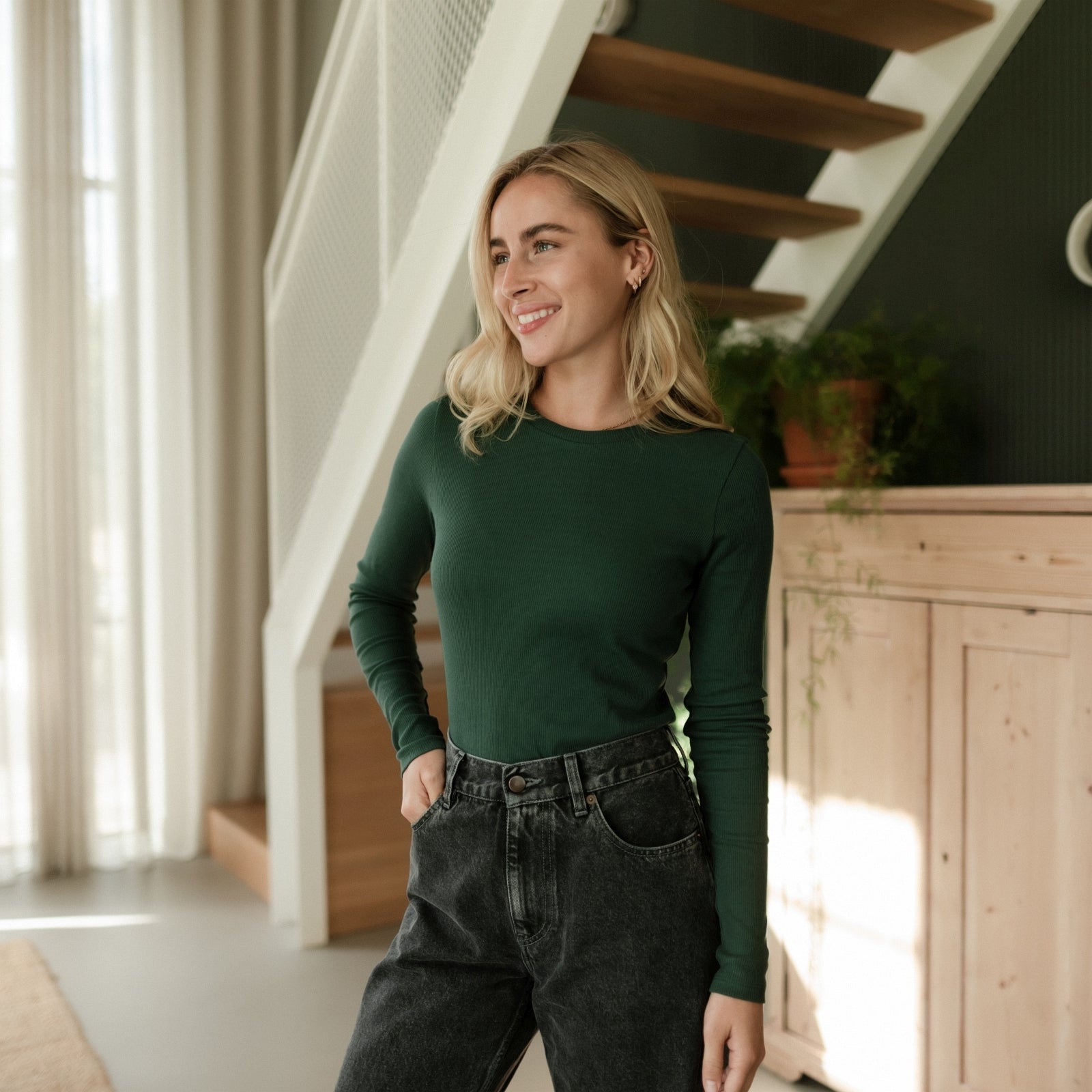 NORDLICHT Lica Ripp Langarmshirt Waldgrün Basic