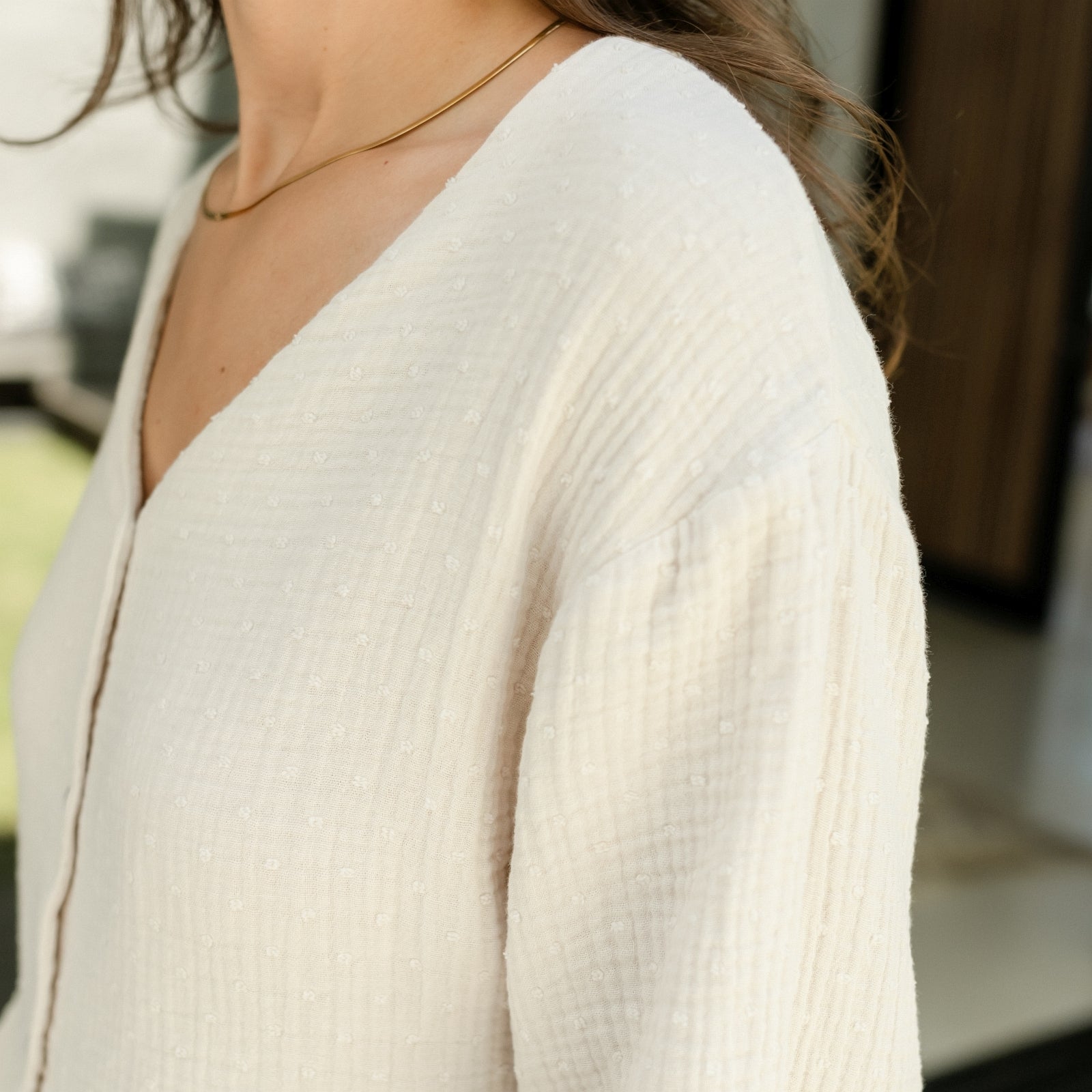 NORDLICHT Selma Musselin Bluse Damen Natur Punkte