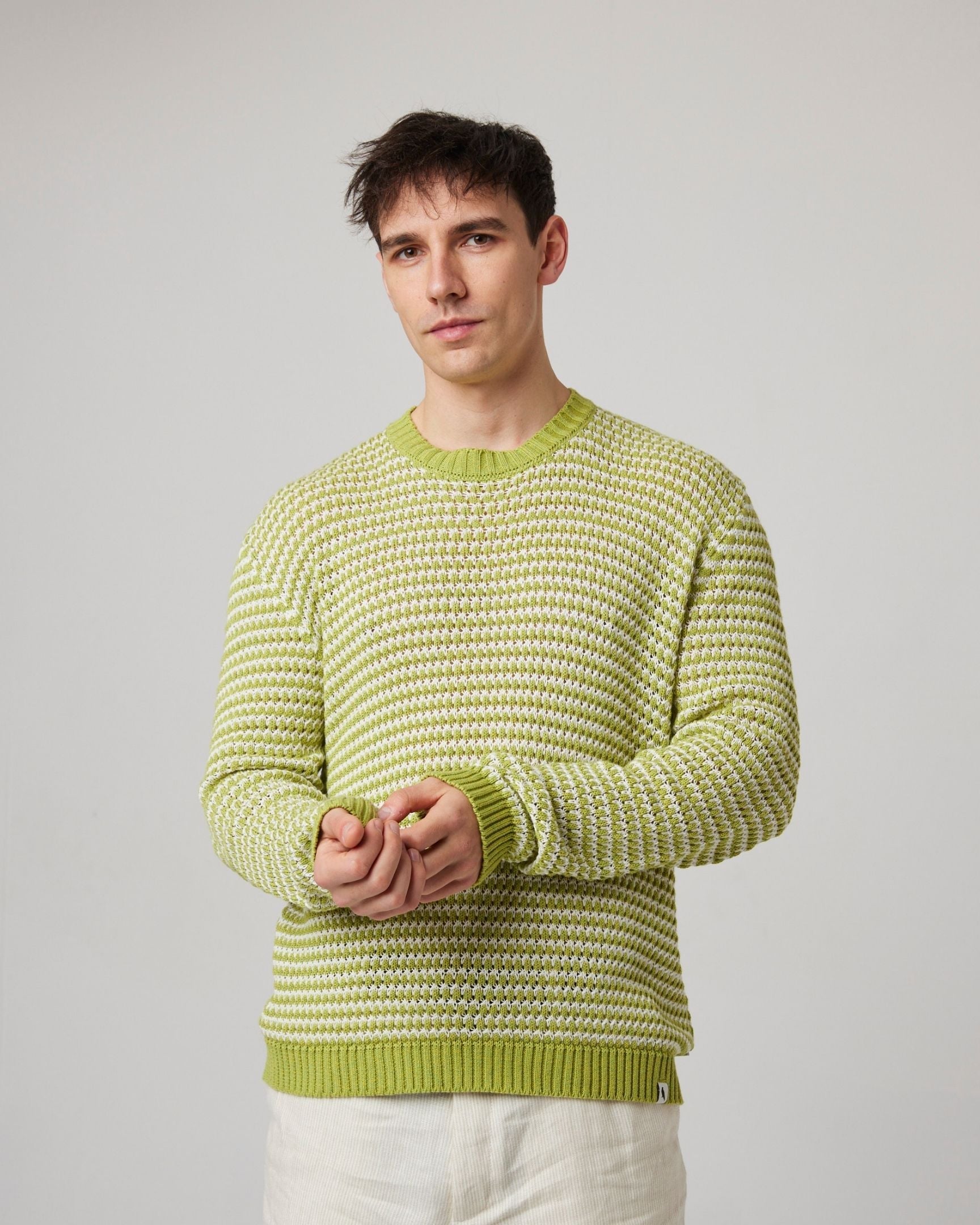 Peregrine Knitwear Island Crochet Jumper Pullover Weiß Baumwolle