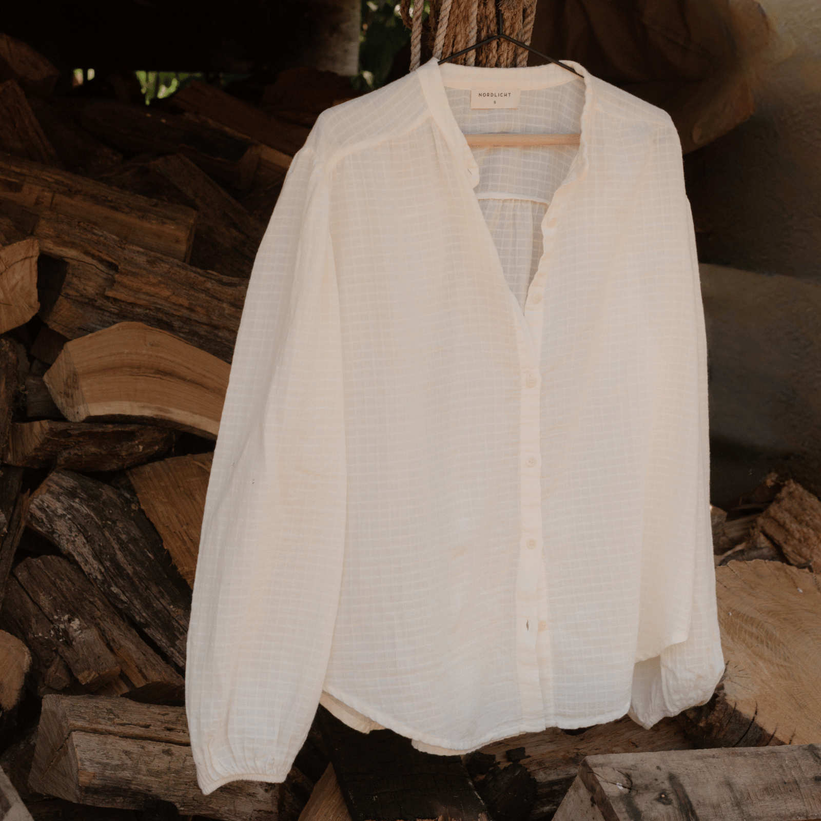 NORDLICHT Hilda Boho Bluse Natur Karo Bio-Baumwolle