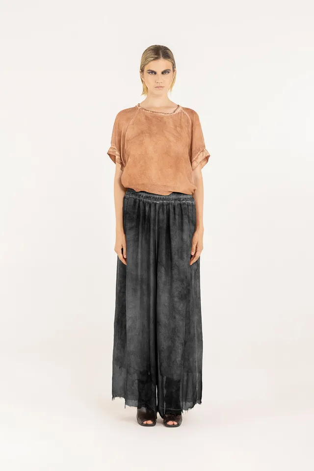 Sanctamuerte Pantaloni Hose Palazzo weit Taschen Viskose Seide