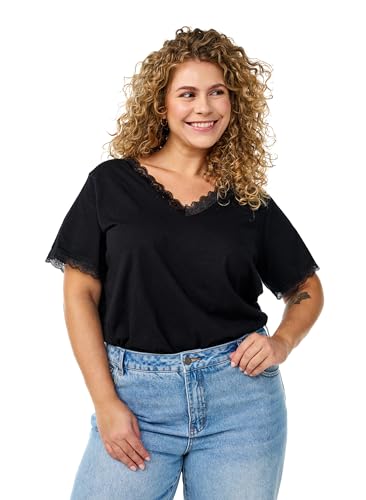 Zizzi T-Shirt Damen Baumwolle V-Ausschnitt Spitze große Größen