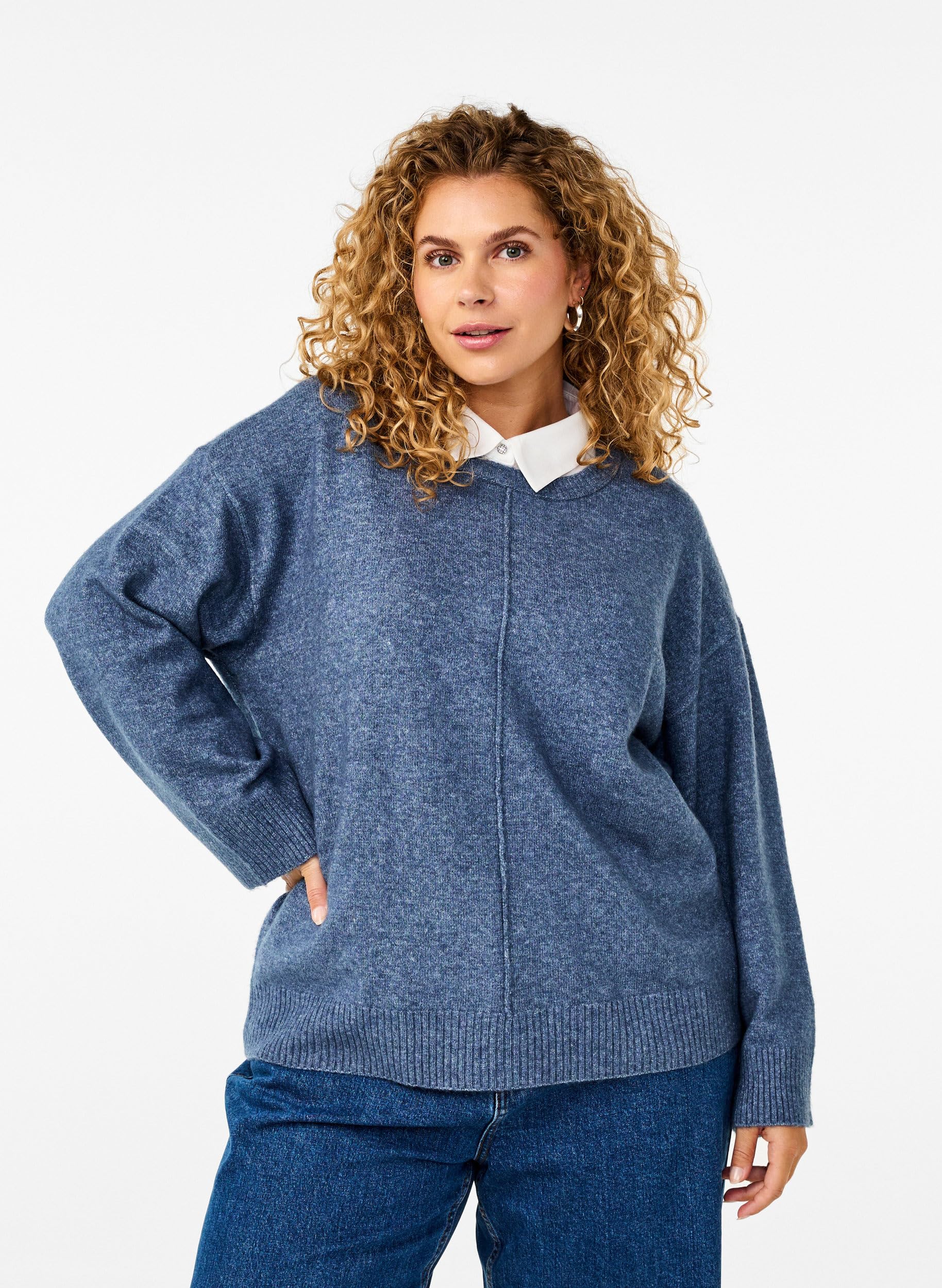 Zizzi Strickbluse Rundhals Rippbündchen Große Größen 42-60