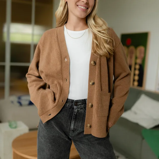 Nordlicht Milla Woll-Cardigan Strickjacke braun Recycling-Wolle